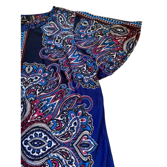 Roz & Ali 2X Womens Tunic Boho Paisley Short Sleeve Long Line Oversized Top - Picture 9 of 11